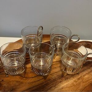 Vintage Silver-Plate Drink Holders with
Vereco France Glasses Set of 5
